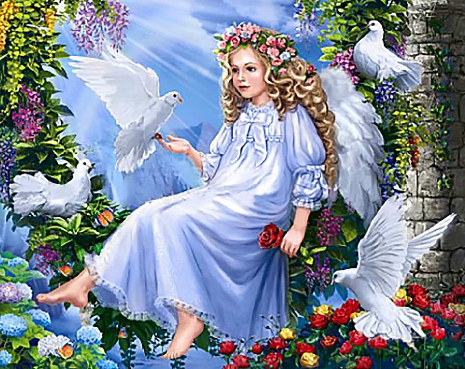 

Алмазная вышивка Гранни Ангел и голуби, 38x48 см, Ангел и голуби