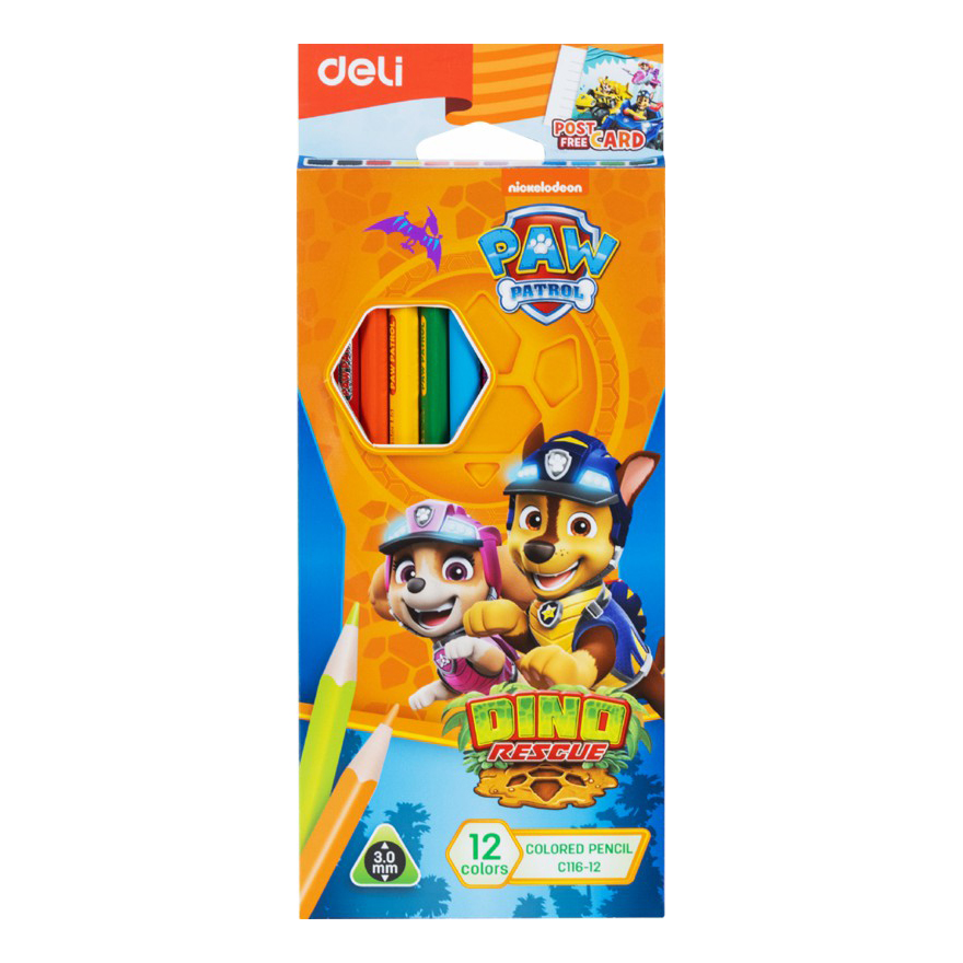 

Карандаши цветные Deli Paw Patrol 12 цветов + Открытка, Разноцветные