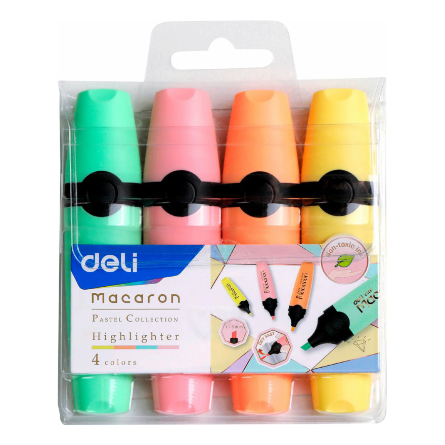 

Текстовыделитель Deli Macaron скошенный 4 цвета, Разноцветный