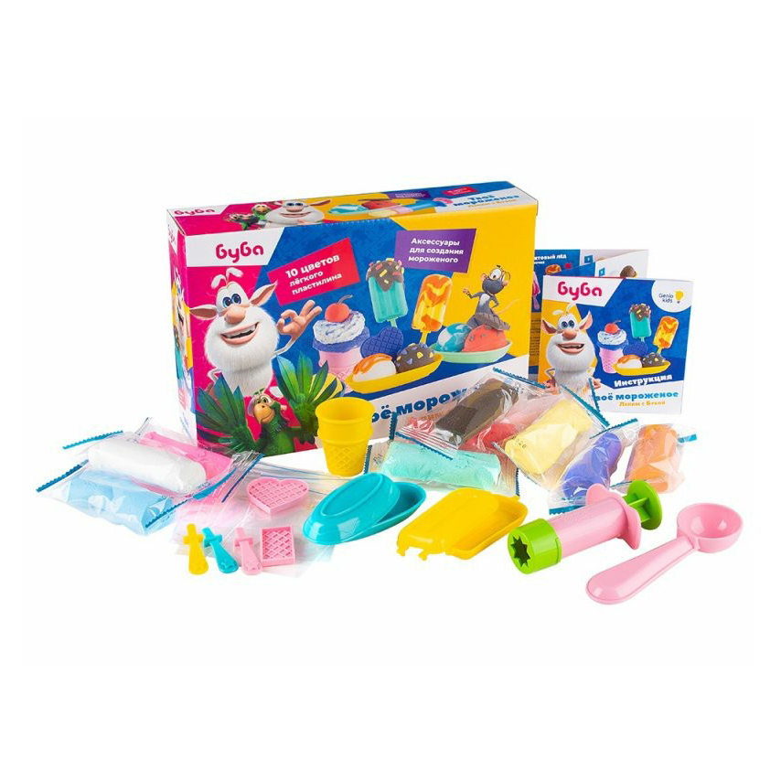 

Набор для лепки Genio Kids Твое мороженое Лепим с Бубой из легкого пластилина 10 г х 10 шт, Разноцветный