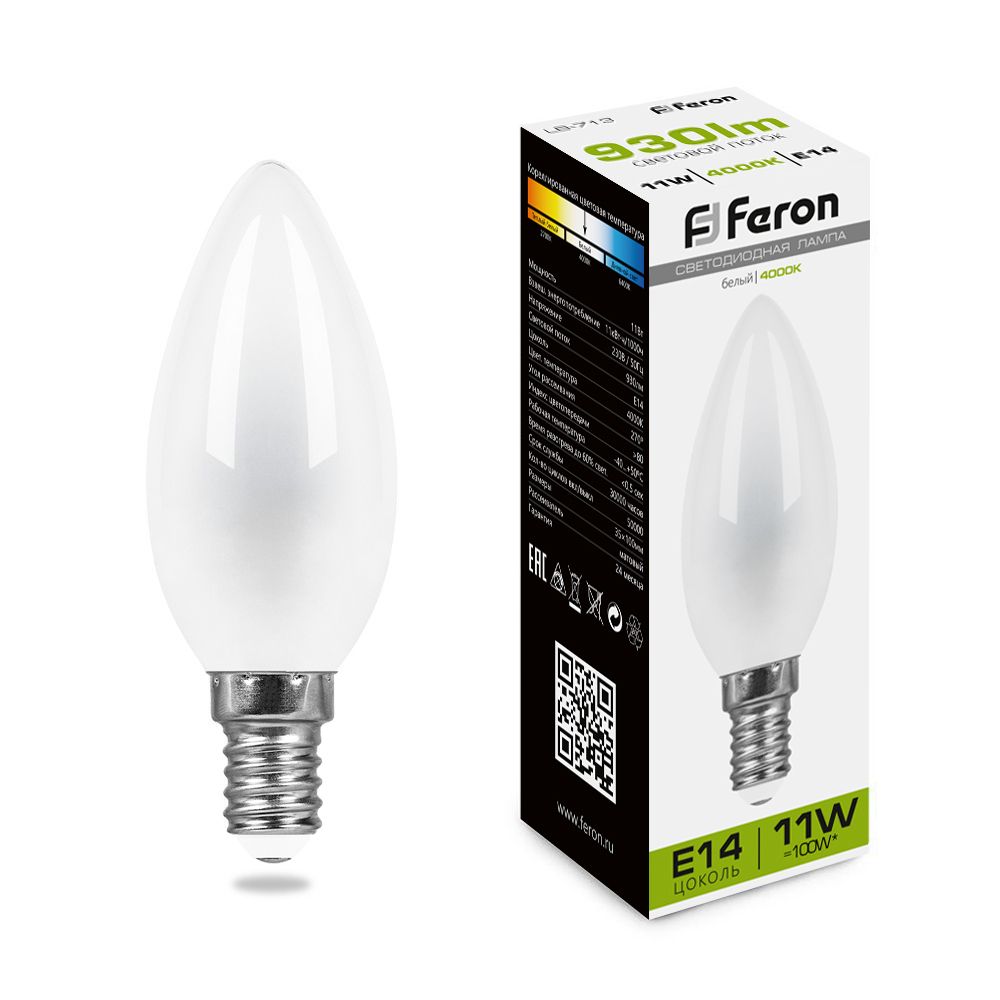 

Лампочка светодиодная FERON LB-713, 11Вт E14 230V белый, упаковка 10 шт., 38007, LB-713