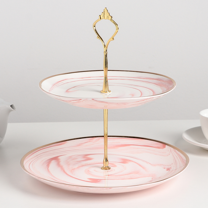 

Блюдо 2-х ярусное «Мрамор», 20,5/25 см, цвет розовый, Посуда из керамики «Мрамор»