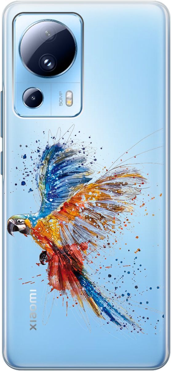 

Чехол на Xiaomi 13 Lite Лайт с 3D принтом "Colorful Parrot" прозрачный, Прозрачный;голубой, 158515