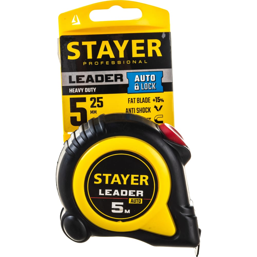 Stayer LEADER 5м / 25мм рулетка с автостопом в ударостойком обрезиненном корпусе 3402-5_z0