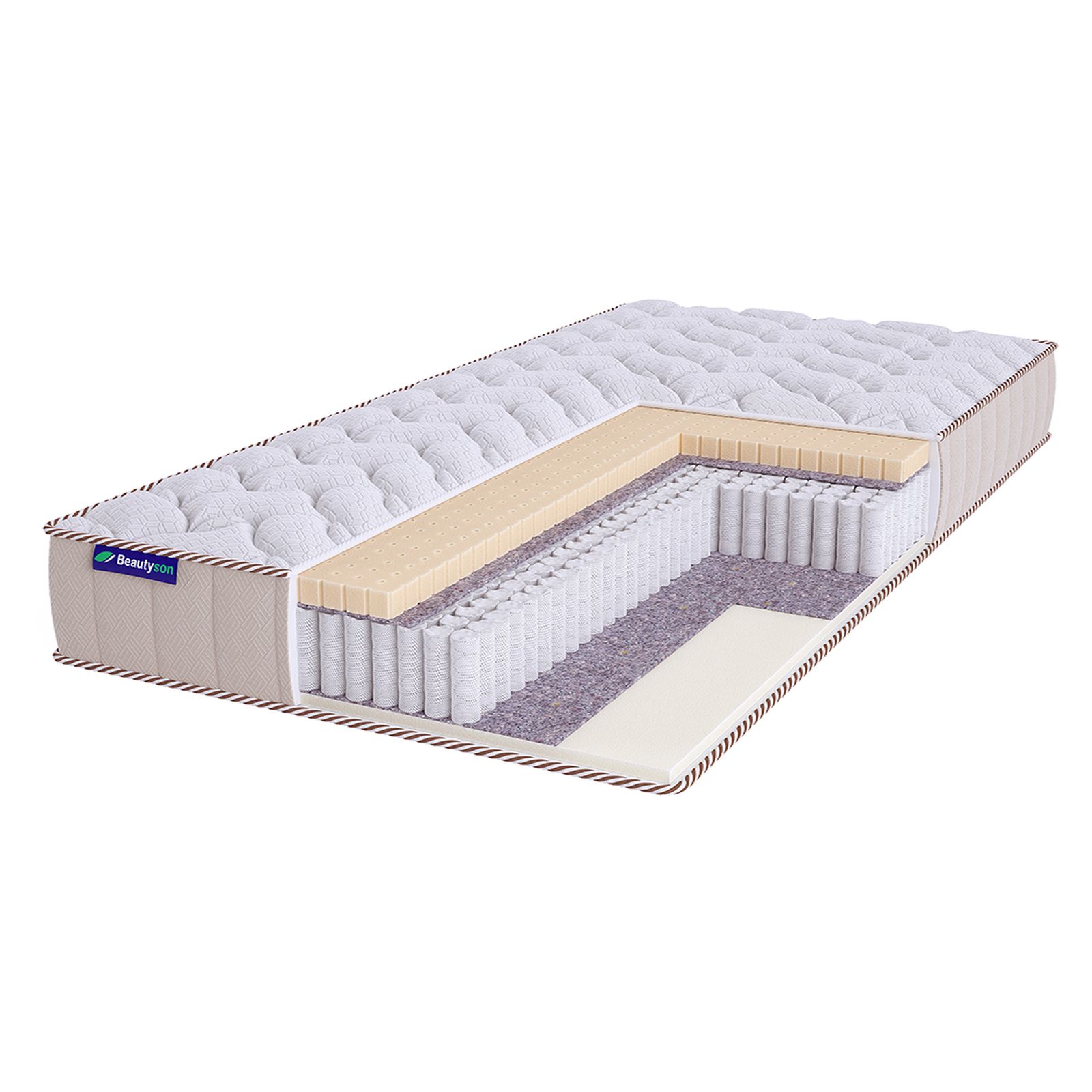 

Матрас BeautySon Roll Spring Soft Latex 3 S600 Lux бесклеевой 175x186x19, Белый;бежевый, Roll Spring Soft Latex 3 S600 Lux