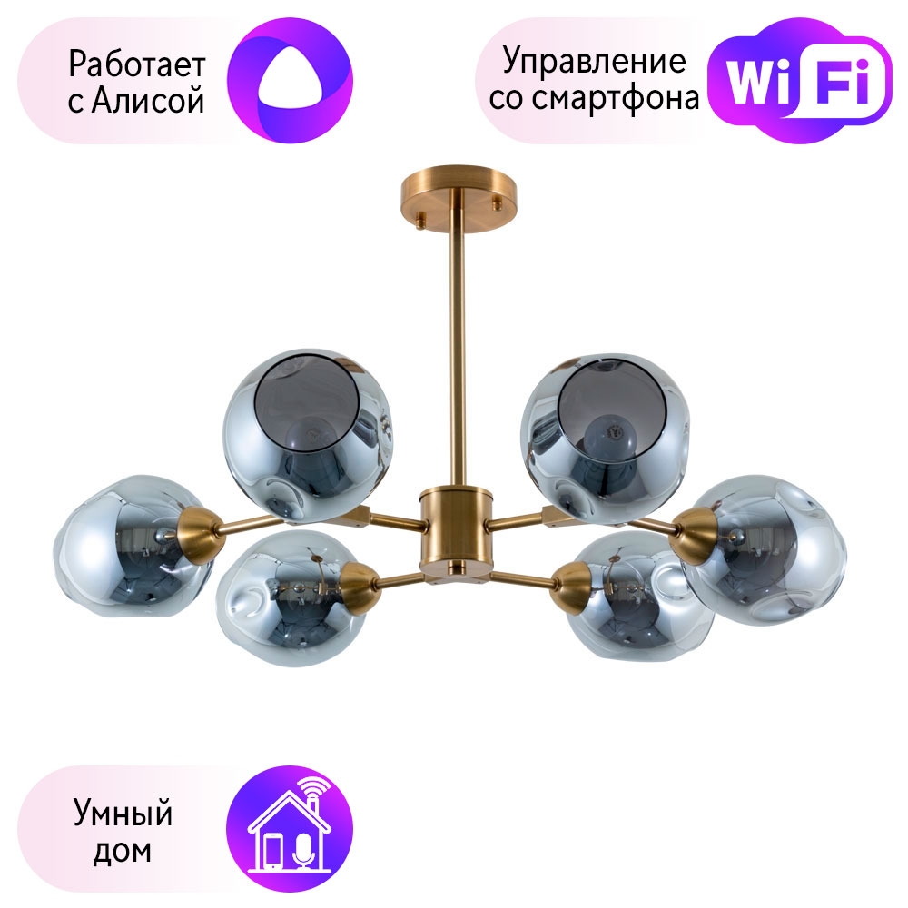 

Люстра на штанге Combo Lustr A7759PL-6PB-A Arte Lamp Yuka Smoky с поддержкой Алиса