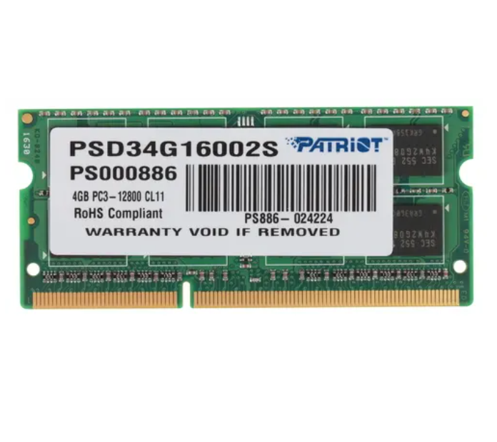 

Оперативная память Patriot (4GB PC12800 DDR3 SO-DIMM (PSD34G16002S)), DDR3 1x4Gb, 1600MHz