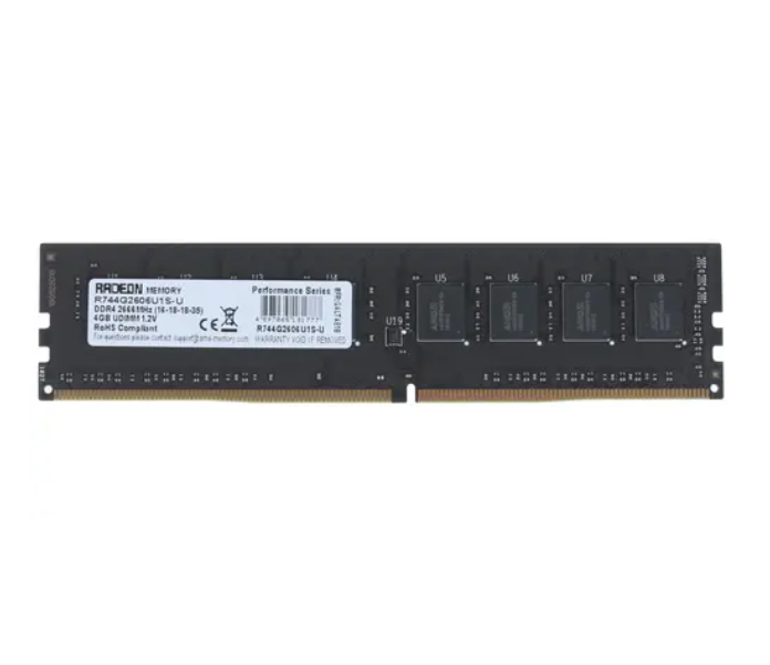 

Оперативная память AMD (R744G2606U1S-U), DDR4 1x4Gb, 2666MHz