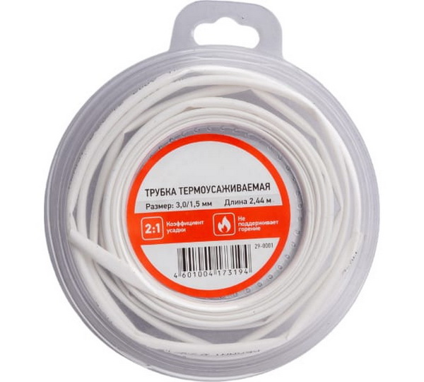 

Термоусаживаемая трубка REXANT 3,0/1,5 мм белая, ролик 2,44 м 29-0001, Белый