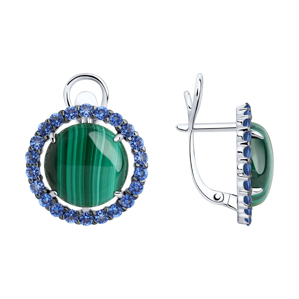 

Серьги из серебра с малахитом/фианитом Diamant 94-320-00830-2, 94-320-00830-2