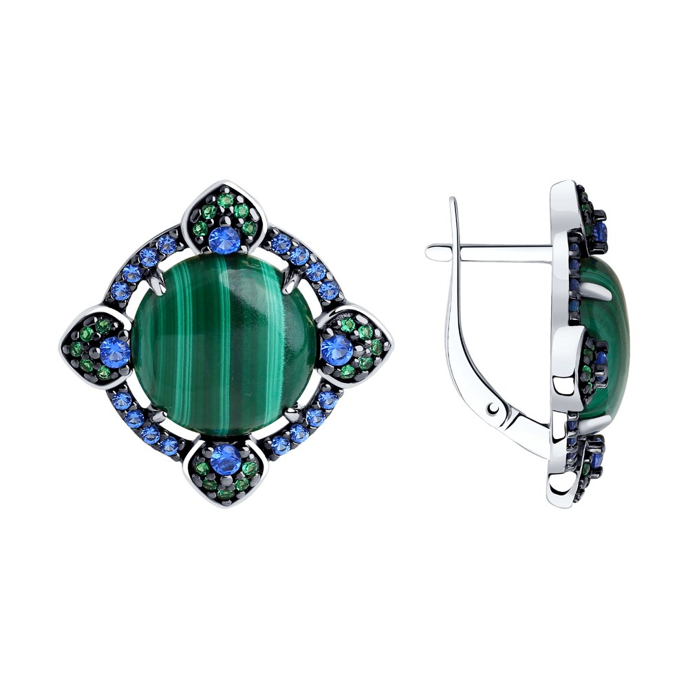 

Серьги из серебра с малахитом/фианитом Diamant 94-320-00836-1, 94-320-00836-1