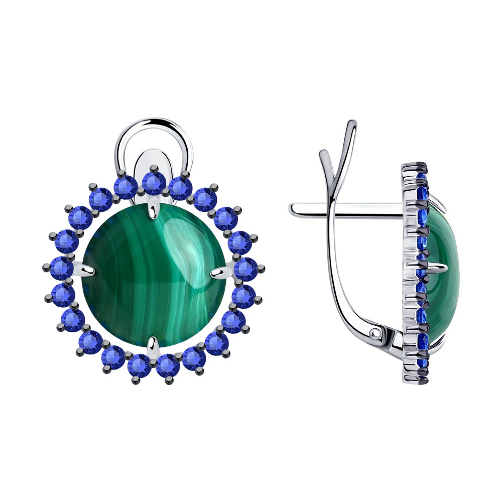 

Серьги из серебра с малахитом/фианитом Diamant 94-320-00882-2, 94-320-00882-2