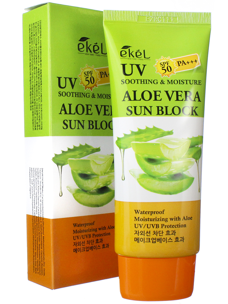 Солнцезащитный крем с алоэ Ekel UV aloe ampule sun block SPF50+PA+++