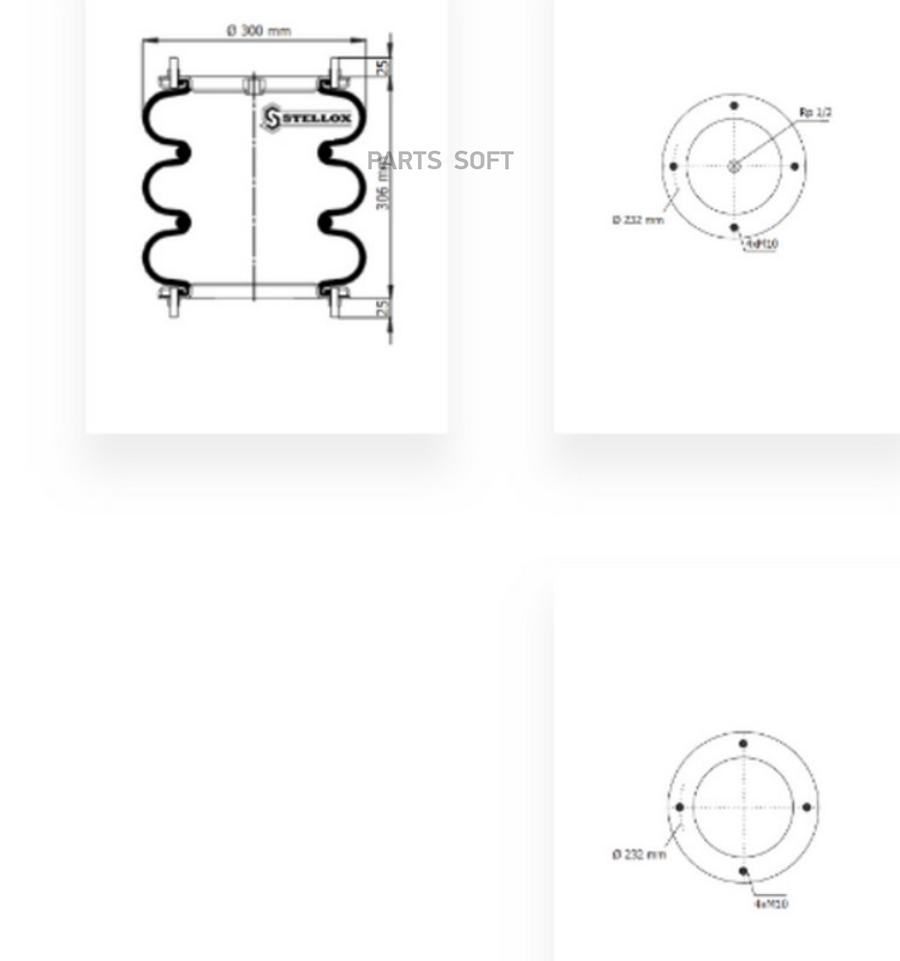 

STELLOX 84-00107-SX_пневмопод. в сборе!12x3 3B-300 верх 4шп М10 1шт.М16x1.5шт\Granning/Loh