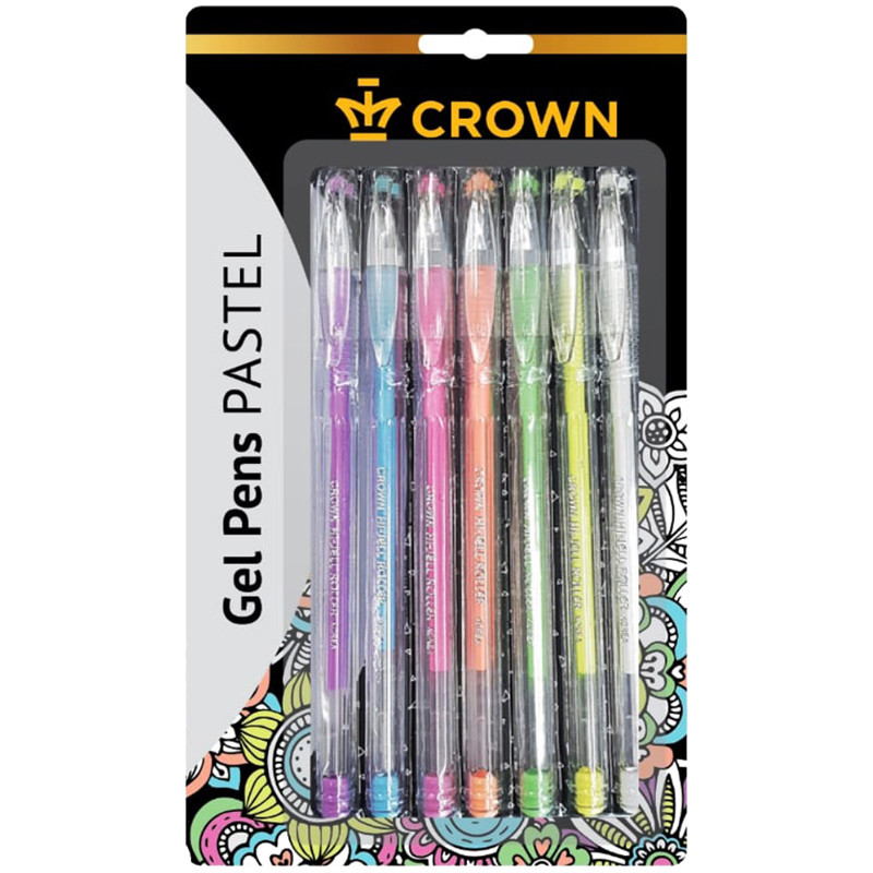 фото Набор ручек гелевых crown hi-jell pastel hjr-500p set-7, разноцветные, 0,8 мм, 7 шт.