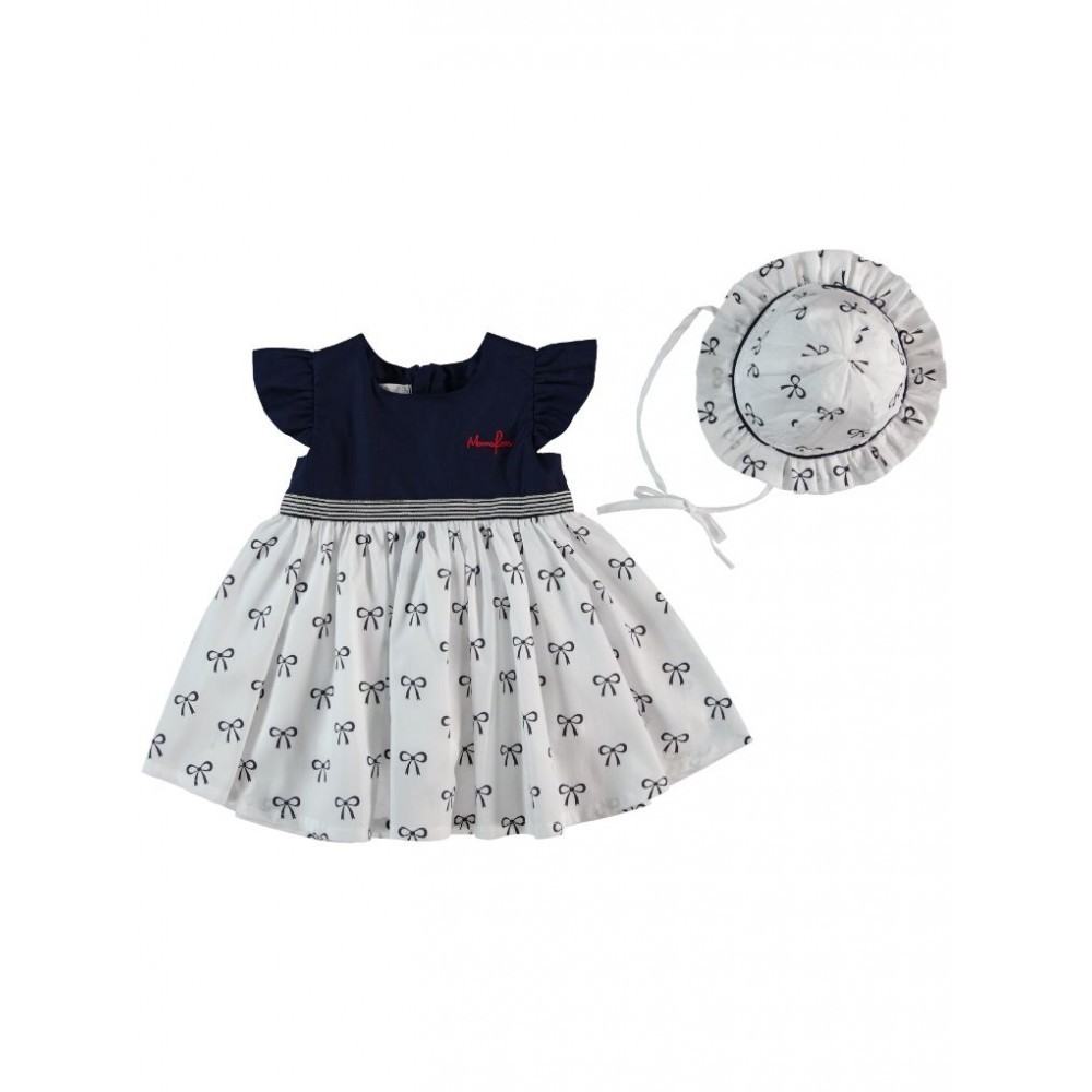 фото Платье для девочки с панамой monna rosa белое/синее 21015 р.80
