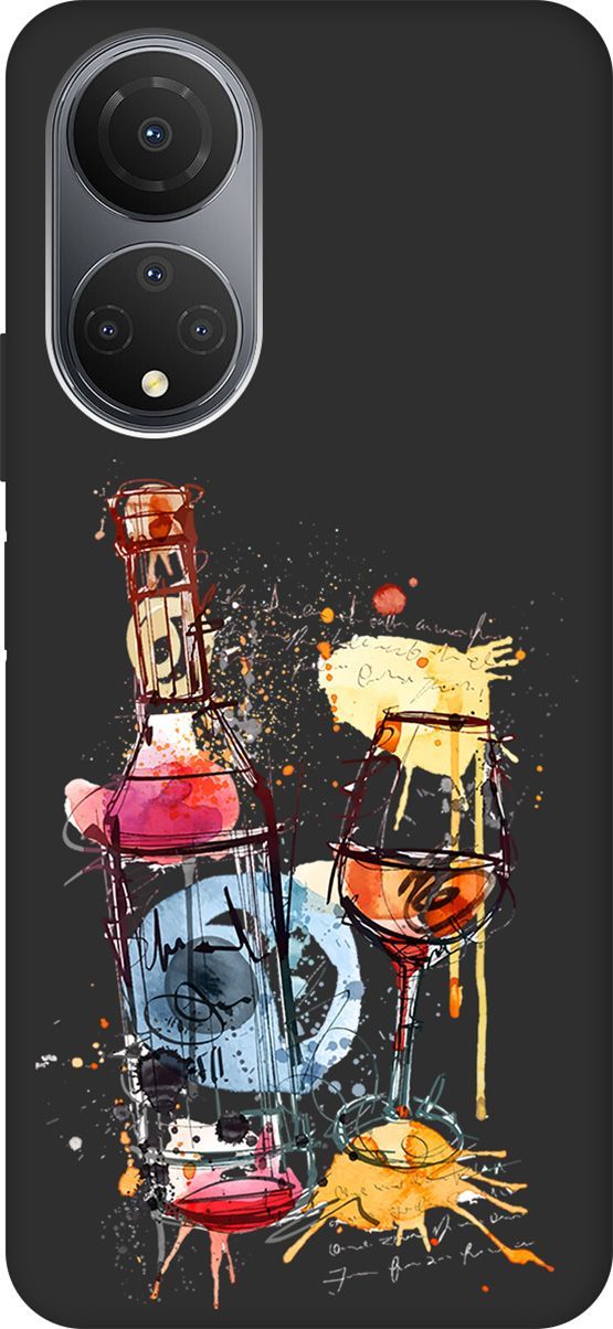 

Матовый Soft Touch Чехол на Honor X7 "Aquarelle Wine" черный, Черный;голубой, 158558