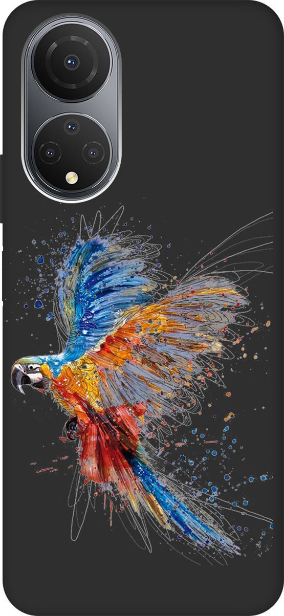 

Матовый Soft Touch Чехол на Honor X7 "Colorful Parrot" черный, Черный;красный, 158558