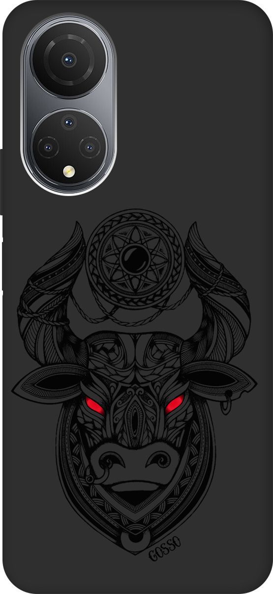 

Матовый Soft Touch Чехол на Honor X7 "Grand Bull" черный, Черный;красный, 158558