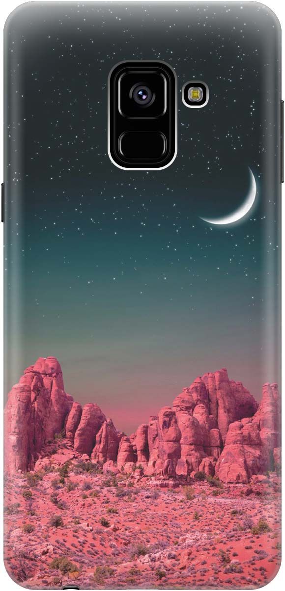 

Чехол на Samsung Galaxy A8 (2018) с принтом "Месяц над розовыми горами", Розовый;черный, 1185