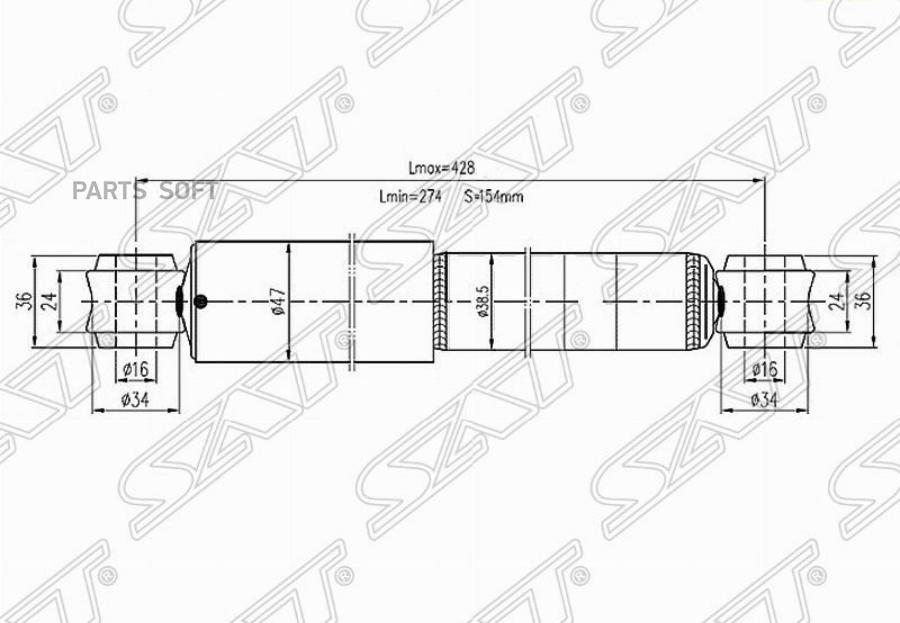 SAT Амортизатор RR ISUZU FARGO/ELF 250/350 NPR57/58/59/HINO/TOYOTA DYNA BU7#/8#/9# 95- LH=