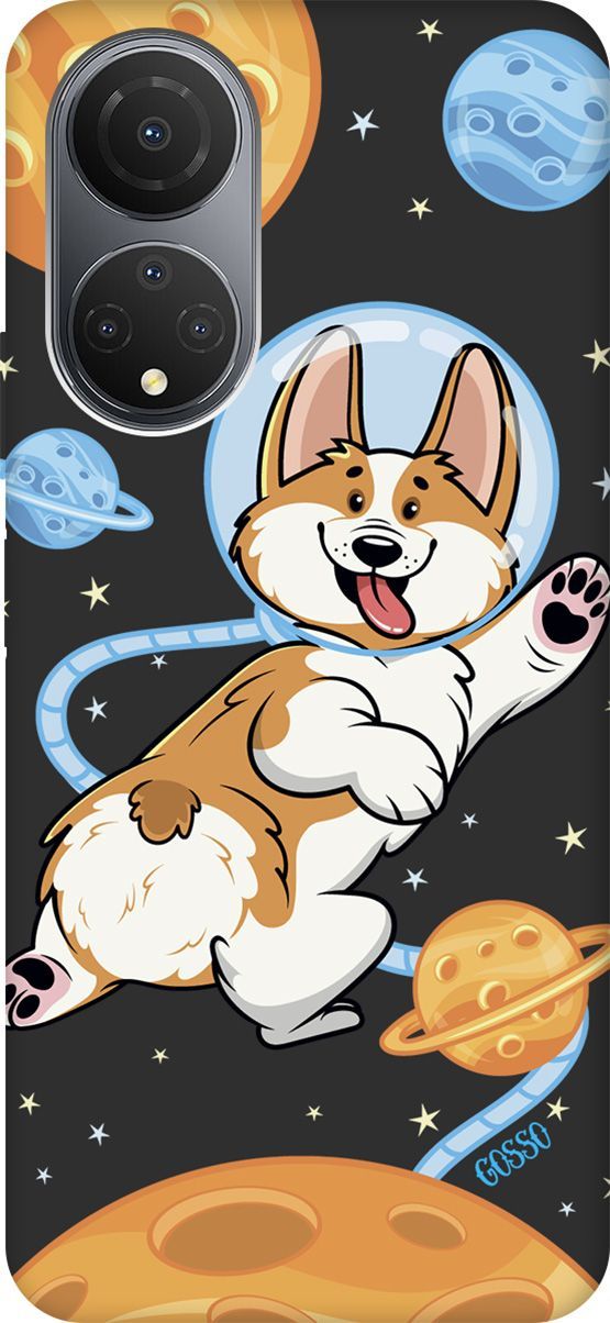 

Матовый Soft Touch Чехол на Honor X7 "CosmoCorgi" черный, Черный;коричневый, 158558