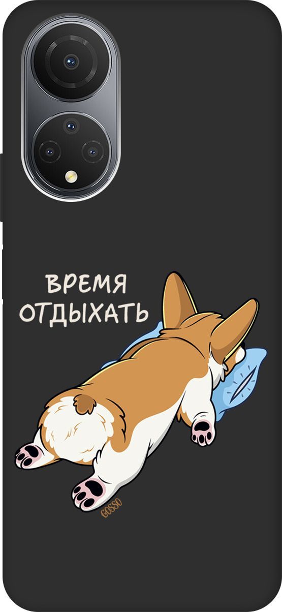 

Матовый Soft Touch Чехол на Honor X7 "Relax for corgi" черный, Черный;белый, 158558
