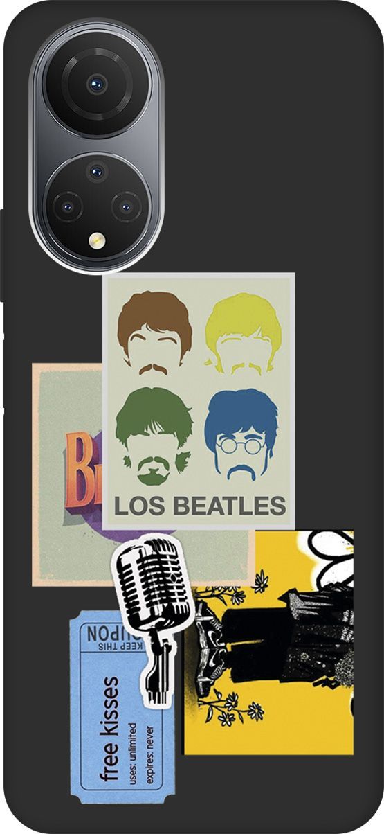 

Матовый Soft Touch Чехол на Honor X7 "Beatles Stickers" черный, Черный;белый, 158559