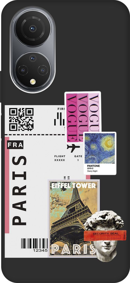 

Матовый Soft Touch Чехол на Honor X7 "Paris Stickers" черный, Черный;белый, 158559
