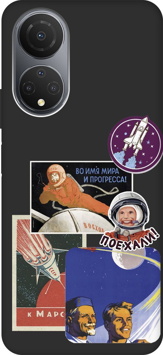 

Чехол на Honor X7 "Yuri Gagarin Stickers" черный, Черный;белый, 158560