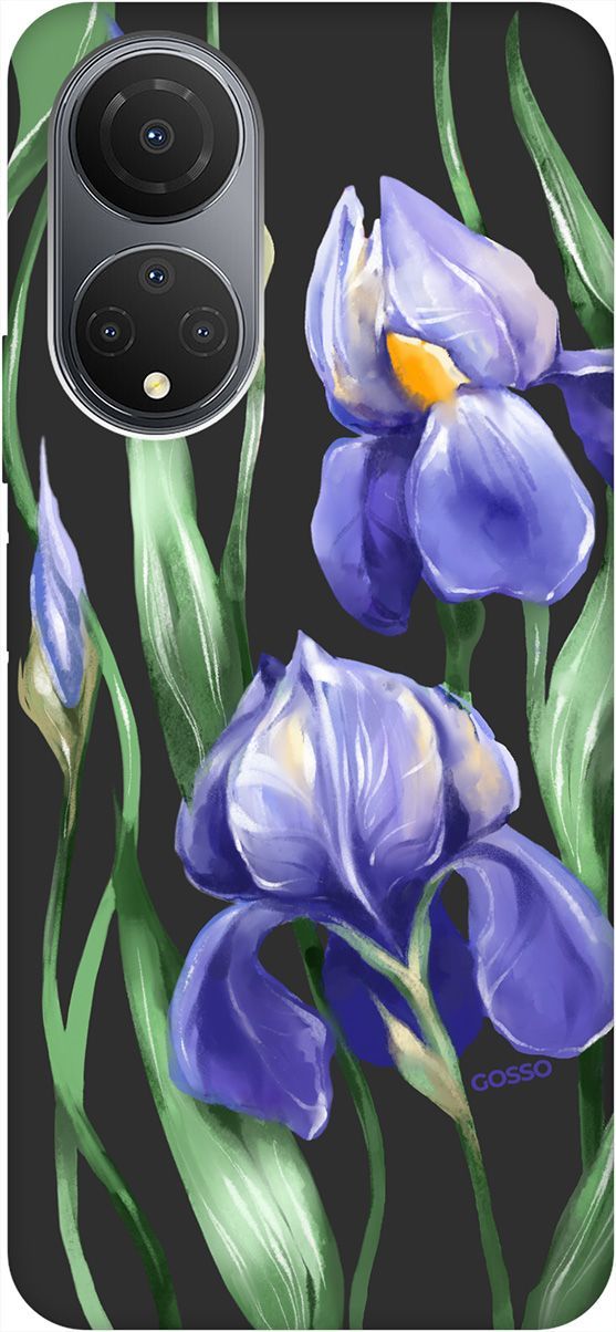 

Матовый Soft Touch Чехол на Honor X7 "Amazing Irises" черный, Черный;зеленый, 158560
