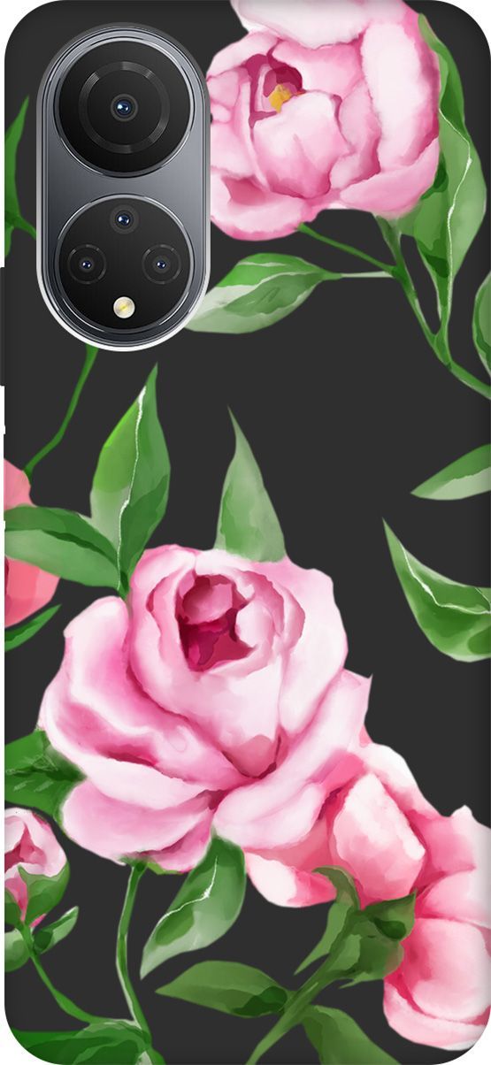 

Матовый Soft Touch Чехол на Honor X7 "Amazing Peonies" черный, Черный;зеленый, 158560