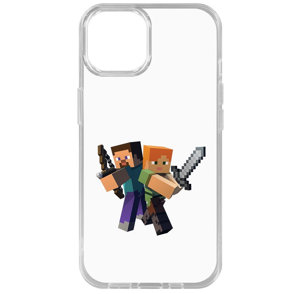 

Чехол-накладка Krutoff Clear Case Minecraft-Стив и Алекс для iPhone 14, Прозрачный