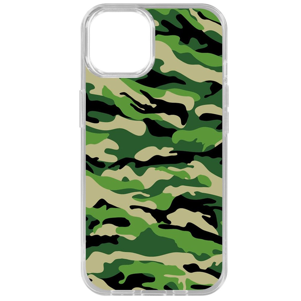 

Чехол-накладка Krutoff Clear Case Камуфляж зеленый для iPhone 14, Прозрачный