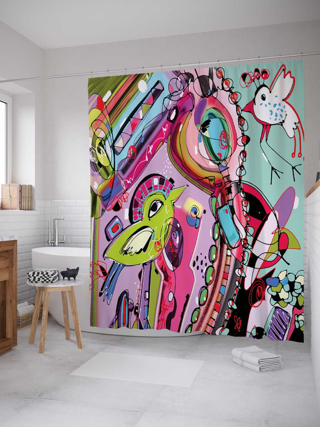 

Штора для ванной JoyArty "Карусель в небе" из сатена, 180х200 см с крючками