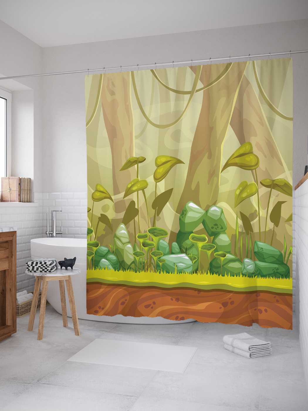 

Штора для ванной JoyArty "Туманные джунгли" из сатена, 180х200 см с крючками