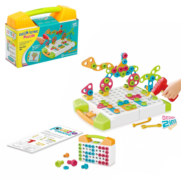 

Конструктор Sima-Land винтовая мозайка Объемные фигуры, 2 в 1, с шуруповертом, 138 дет., Разноцветный