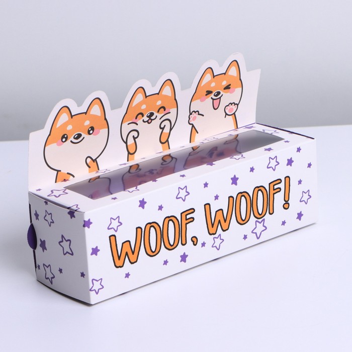 

Коробочка для макарун «WOOF», 18 х 5,5 х 5,5 см, Разноцветный, Коллекция упаковки "Персонажи"