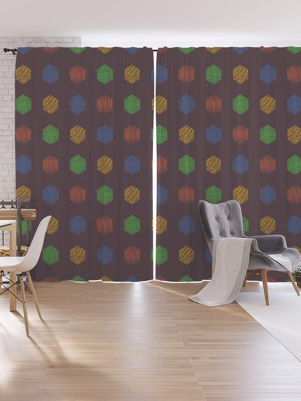 

Шторы под лён JoyArty "Текстильные шестиугольники", серия Oxford DeLux, 340х265 см, Текстильные шестиугольники