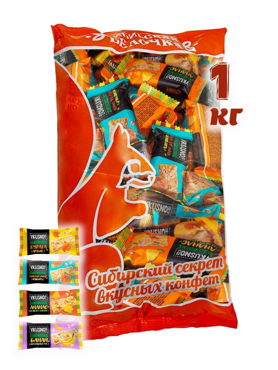 

Конфеты Сибирская белочка Vkusnoff микс неглазированные со злаками