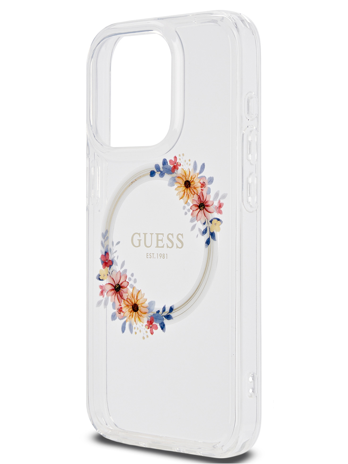 Чехол Guess для iPhone 15 Pro с Magsafe Flowers Wreath Hard Transparent