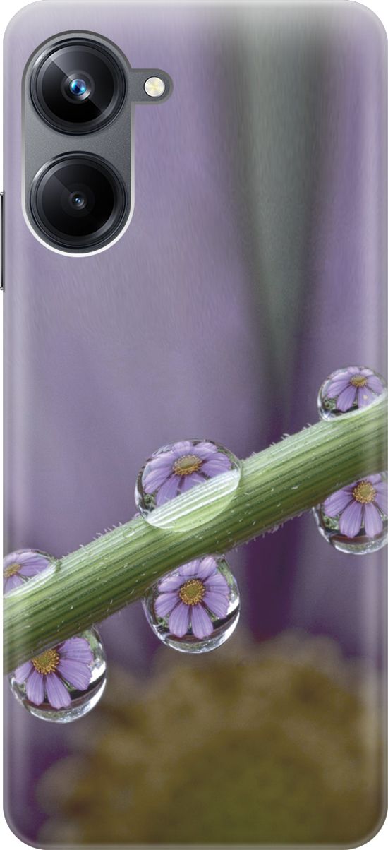 

Чехол на Realme 10 Pro "Сиреневые цветы в каплях", Зеленый;фиолетовый, 158591
