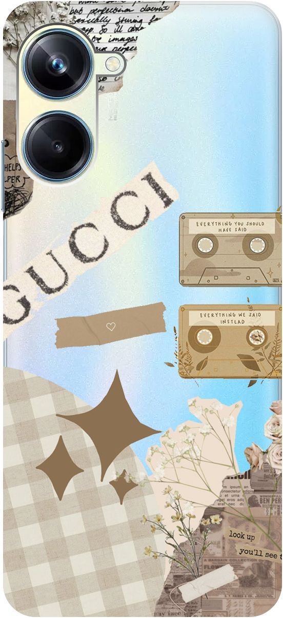 

Чехол на Realme 10 Pro "GUCCI Stickers" прозрачный, Прозрачный;бежевый, 158598