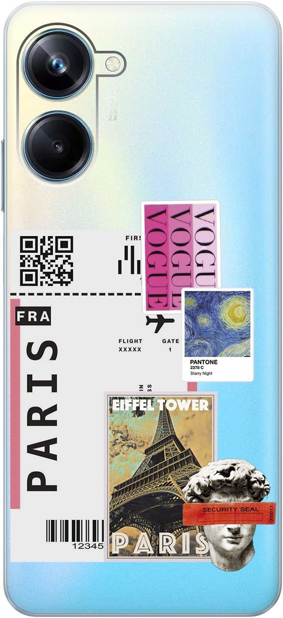 

Чехол на Realme 10 Pro "Paris Stickers" прозрачный, Прозрачный;бежевый, 158598
