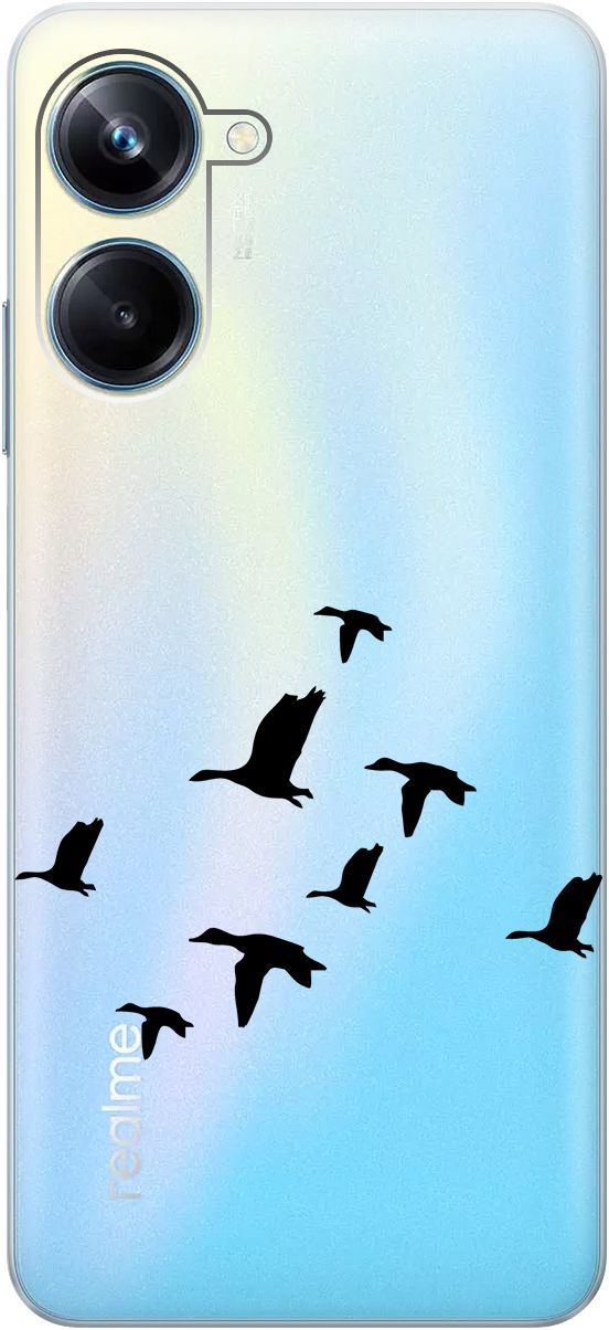 

Чехол на Realme 10 Pro "Flock of Ducks" прозрачный, Прозрачный;черный, 158599