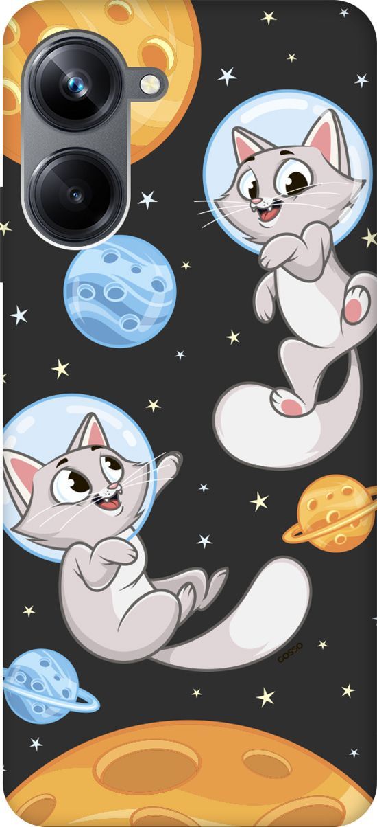 

Матовый Soft Touch Чехол на Realme 10 Pro "CosmoCats" черный, Черный;серый, 158600