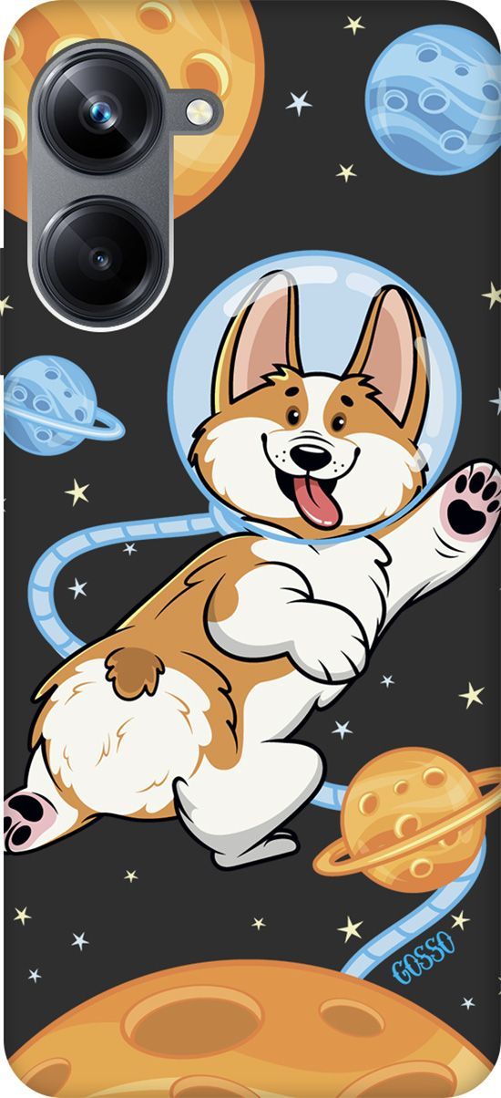 

Матовый Soft Touch Чехол на Realme 10 Pro "CosmoCorgi" черный, Черный;коричневый, 158600