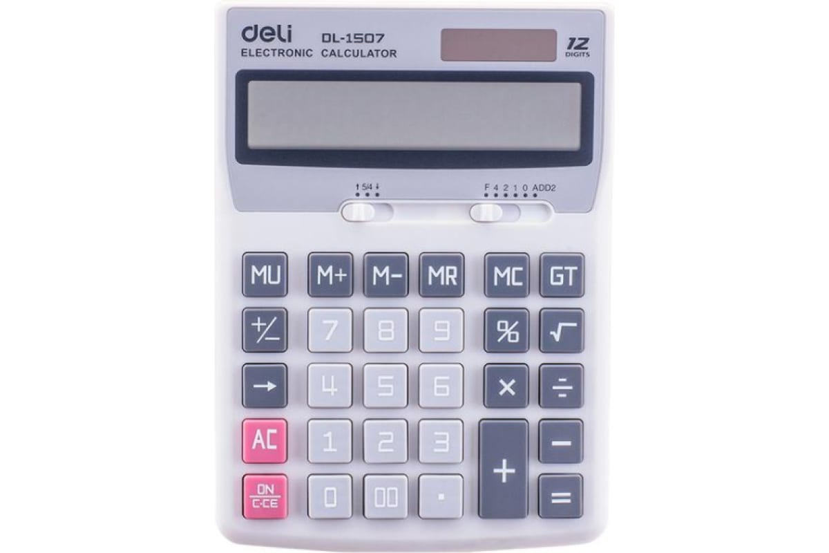 

Калькулятор настольный Deli Core E1507 светло-серый 12-разр.
