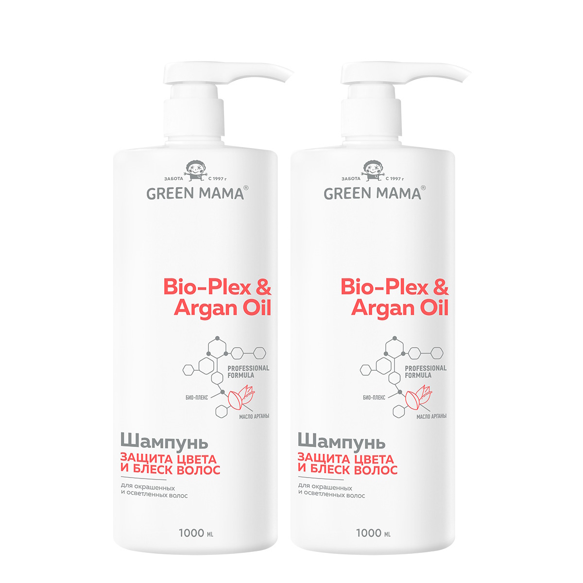 Шампунь для защиты цвета Green Mama BioPlex & Argan Oil 1000 мл 2 шт шампунь для реконструкции и глубокого восстановления волос keratin pro 91400 250 мл