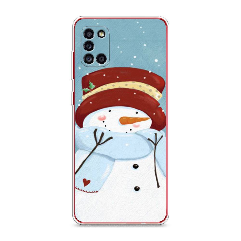 

Чехол на Samsung Galaxy A31 "Застенчивый снеговик", Голубой;белый;красный, 2100350-5